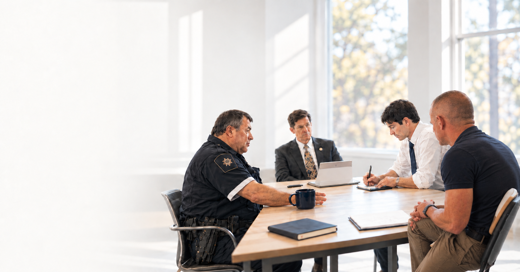 Sheriff Adan Ballesteros, Rabbi Cary Friedman, Phillip LeConte, and colleagues during a Credo Project research session in Austin, Texas.