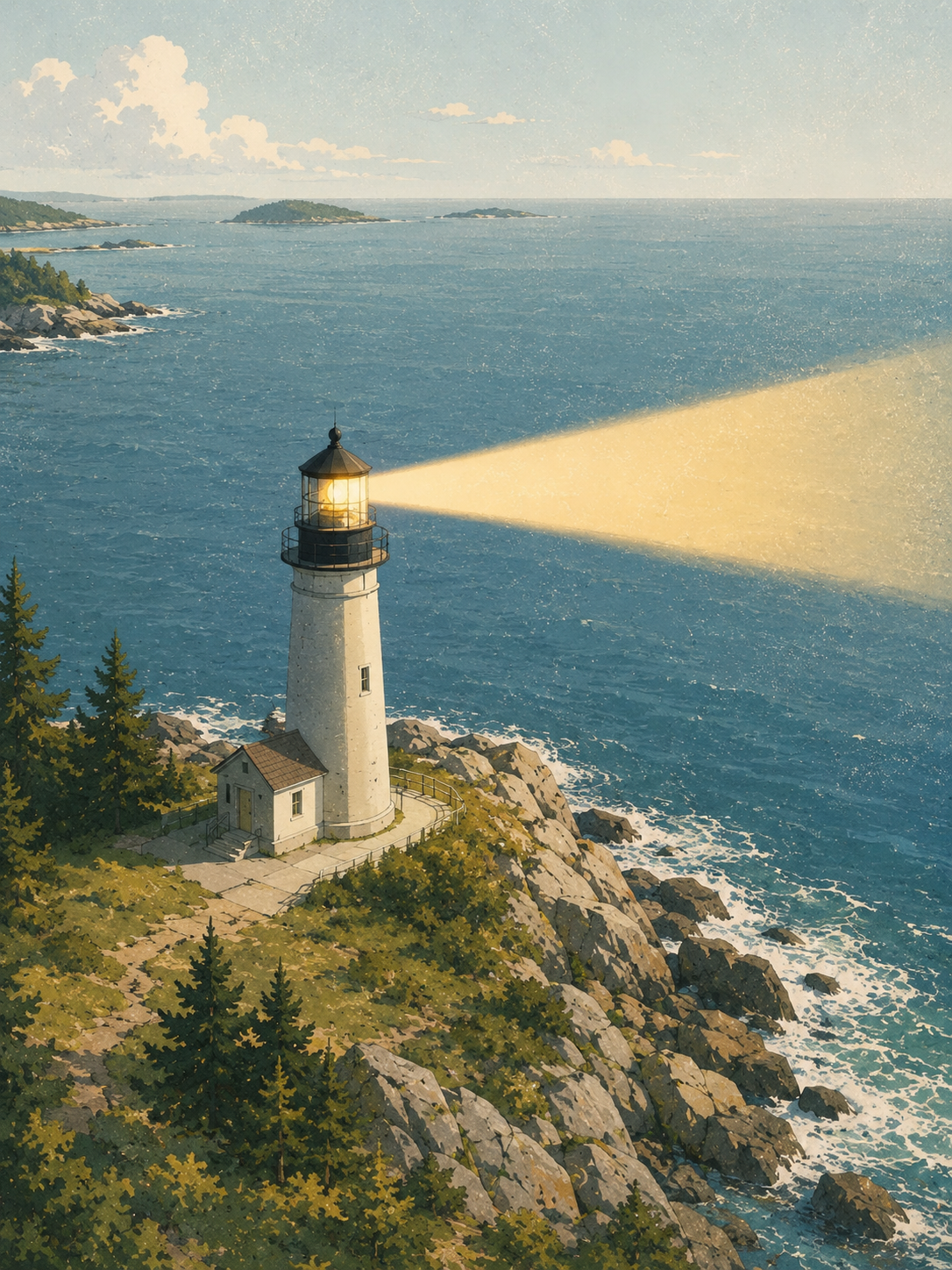 A lighthouse at night illustration