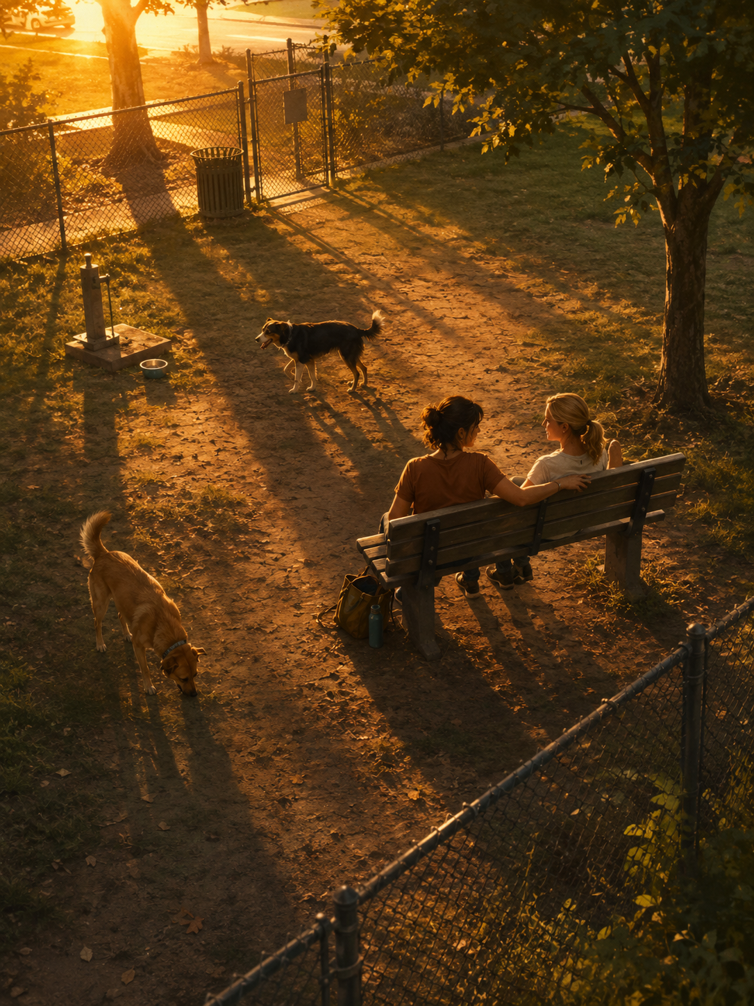 Women talking in a dog park illustration