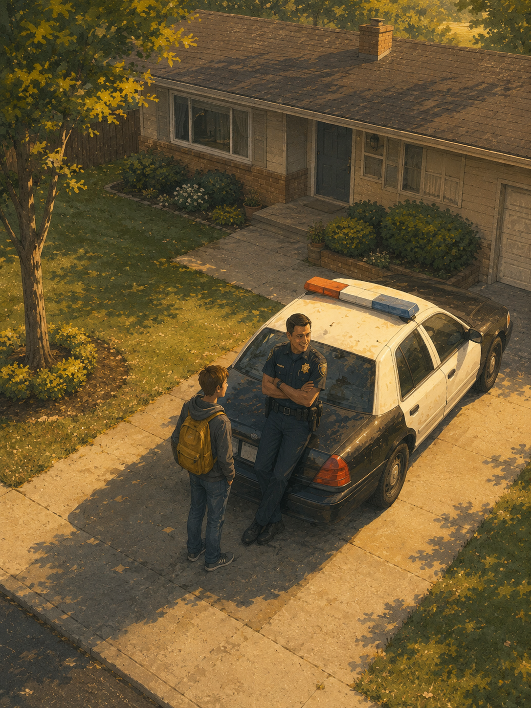 An officer with a teenager illustration